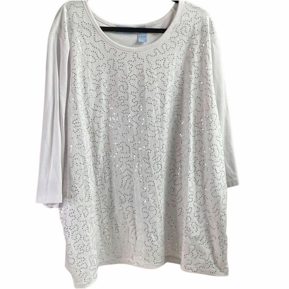 Liz & Me Sport 3X 26/28W White Sequin Embellished Top Plus Size Casual Chic